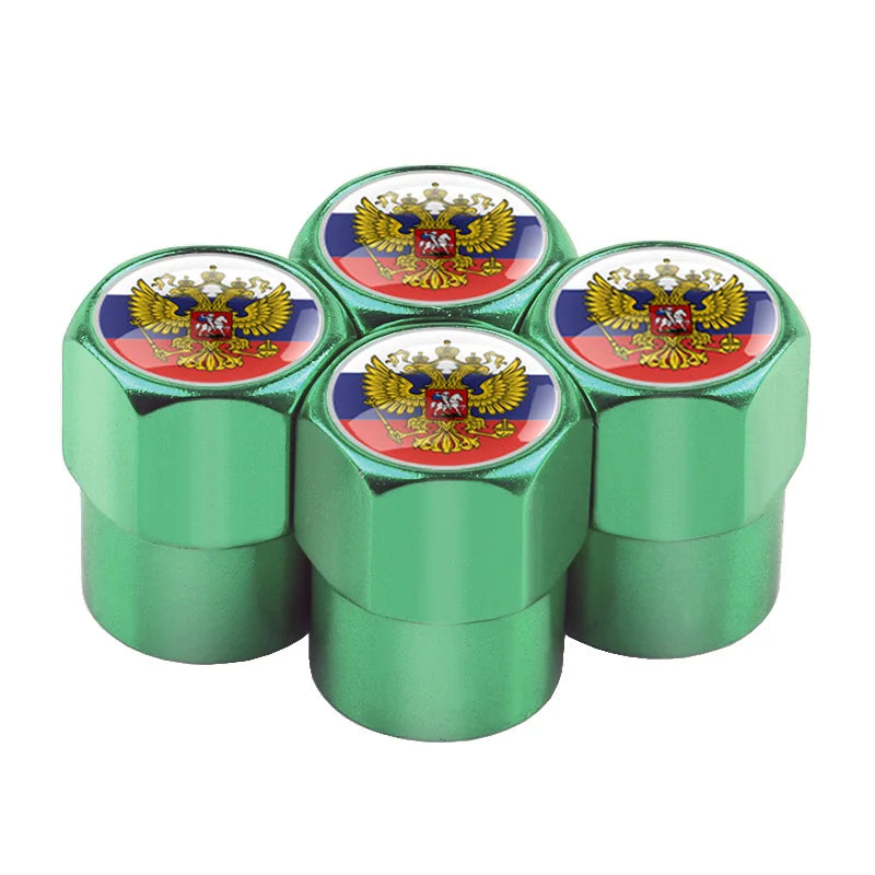 Universal 4PCS Russian Flag Aluminum Valve Caps Fit