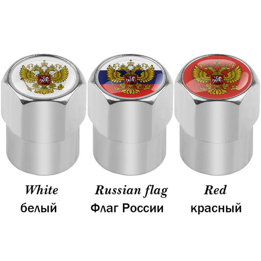 Universal 4PCS Russian Flag Aluminum Valve Caps Fit
