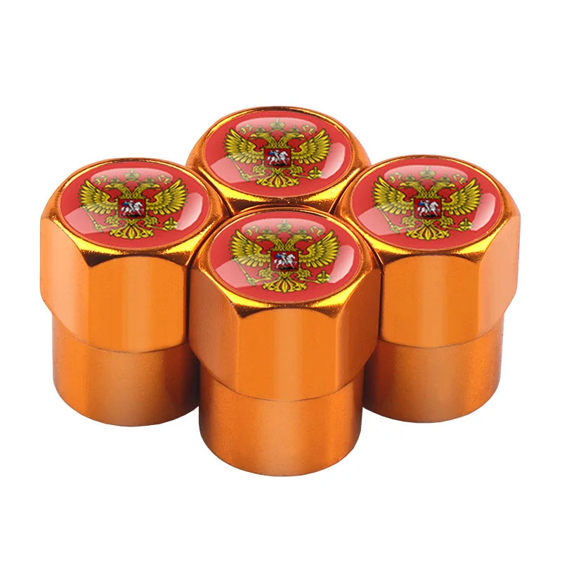 Universal 4PCS Russian Flag Aluminum Valve Caps Fit