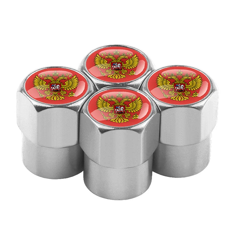 Universal 4PCS Russian Flag Aluminum Valve Caps Fit
