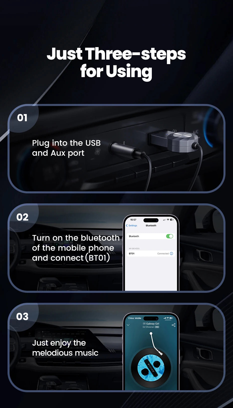 Adaptador auxiliar Bluetooth 5.1 de Toocki: kit de audio inalámbrico y manos libres para coche