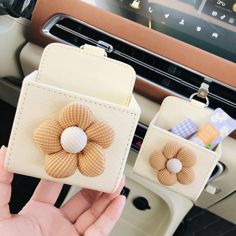 Joli sac de rangement pour grille d'aération de voiture : poubelle, support de téléphone et organiseur