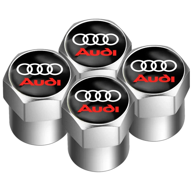 Audi Tire Wheel Valve Caps Cover + Suede Car Key Chain Ring Keychain