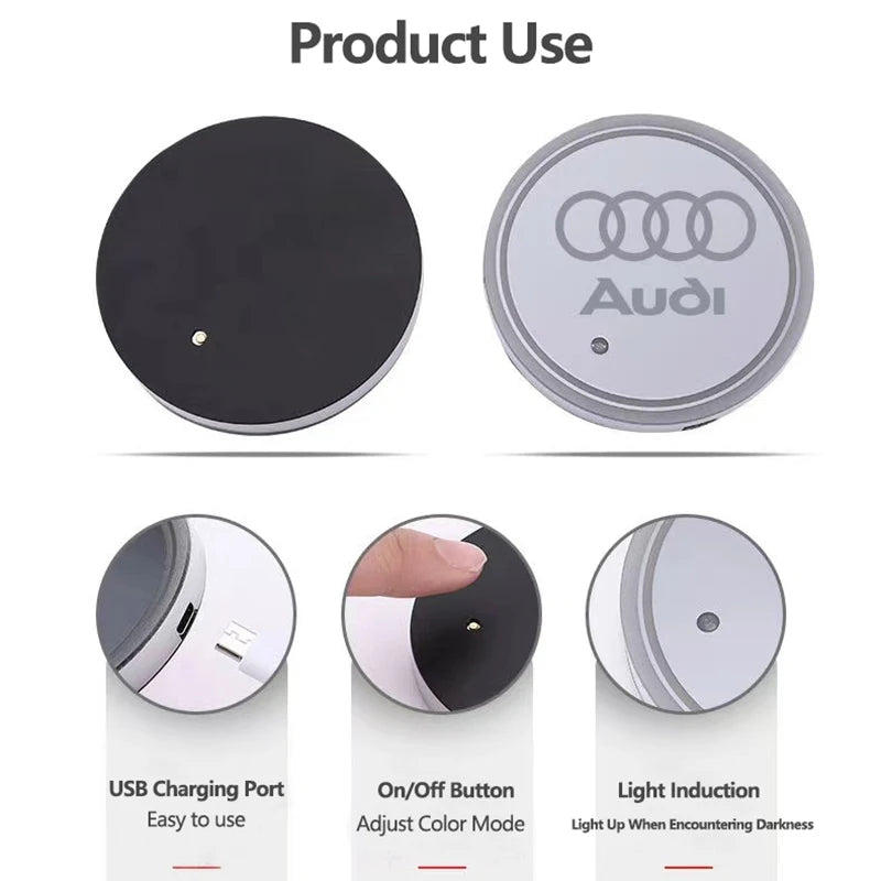 LED Cup Holder Coaster Lights for Audi A1-A8 Q Series S RS
