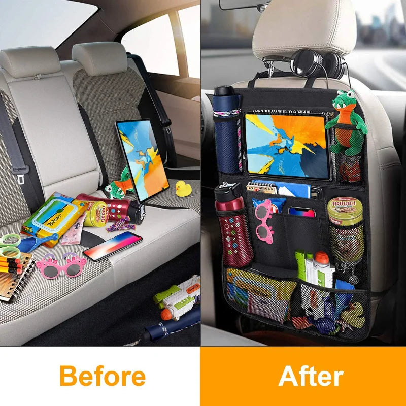 Organizador para asiento trasero de coche con soporte para tableta y bolsillos de almacenamiento