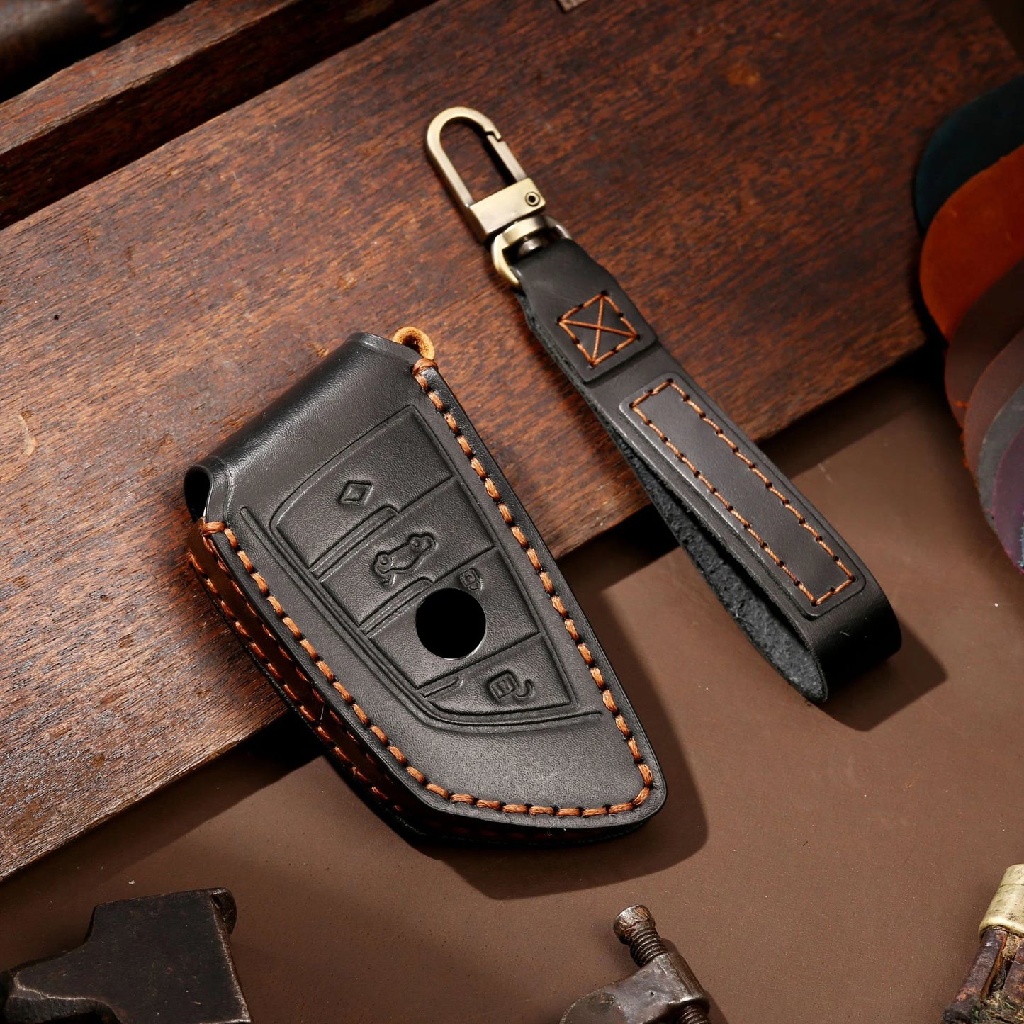 Funda de cuero de lujo para llave de coche BMW Serie 1-7, X1-X6, X5M/X6M