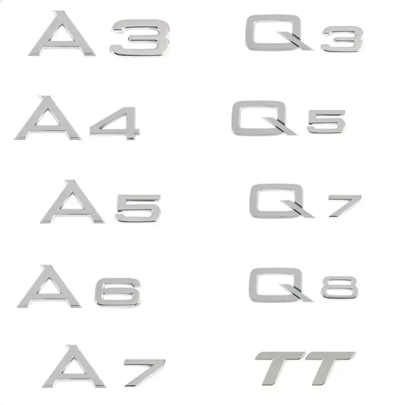 3D ABS Chrome Black Trunk Badge for Audi A1-A8 Q2-Q8 TT