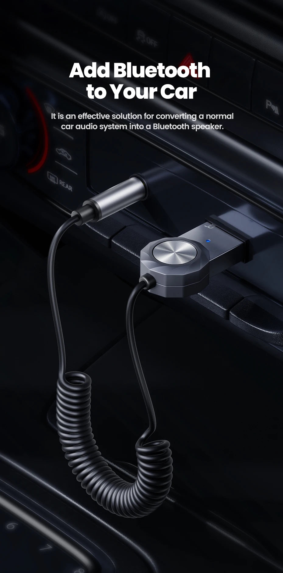 Adaptador auxiliar Bluetooth 5.1 de Toocki: kit de audio inalámbrico y manos libres para coche