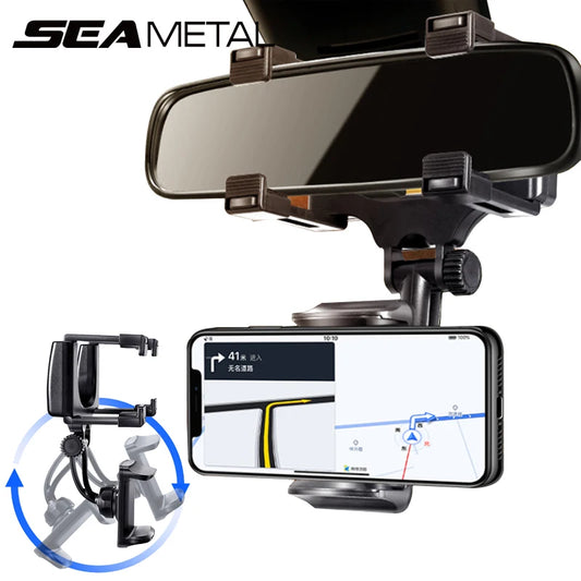 Universal SEAMETAL Rearview Mirror Phone Holder—360° Stable Mount