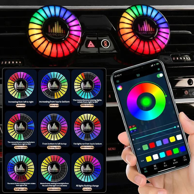 Luz y purificador de aire RGB para coche con música: ambiente controlado por sonido