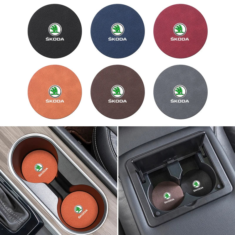 2Pcs Suede Anti-Slip Cup Coasters for Skoda Models