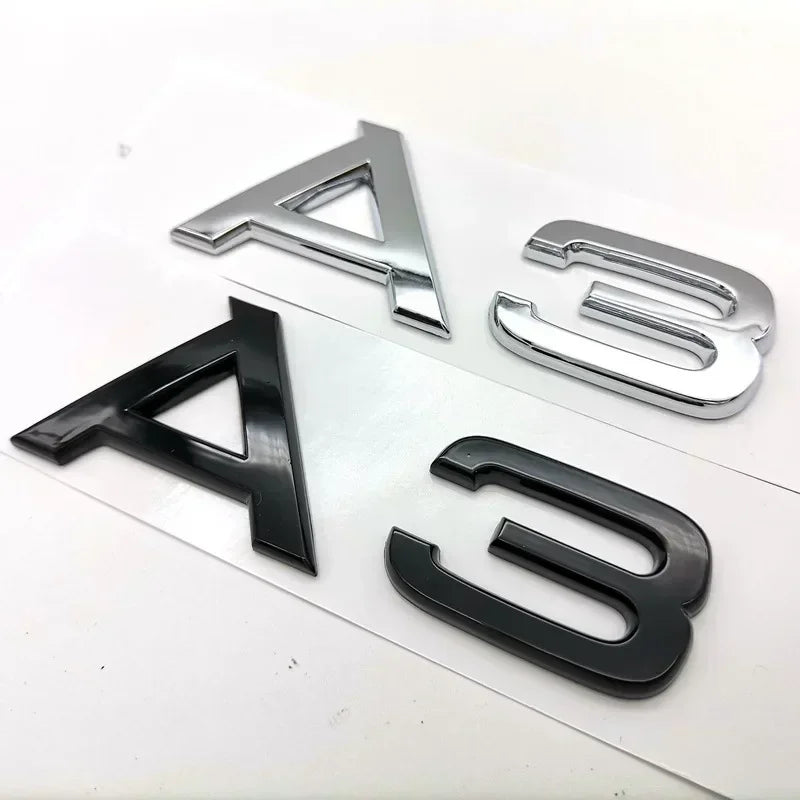 3D ABS Chrome Black Trunk Badge for Audi A1-A8 Q2-Q8 TT