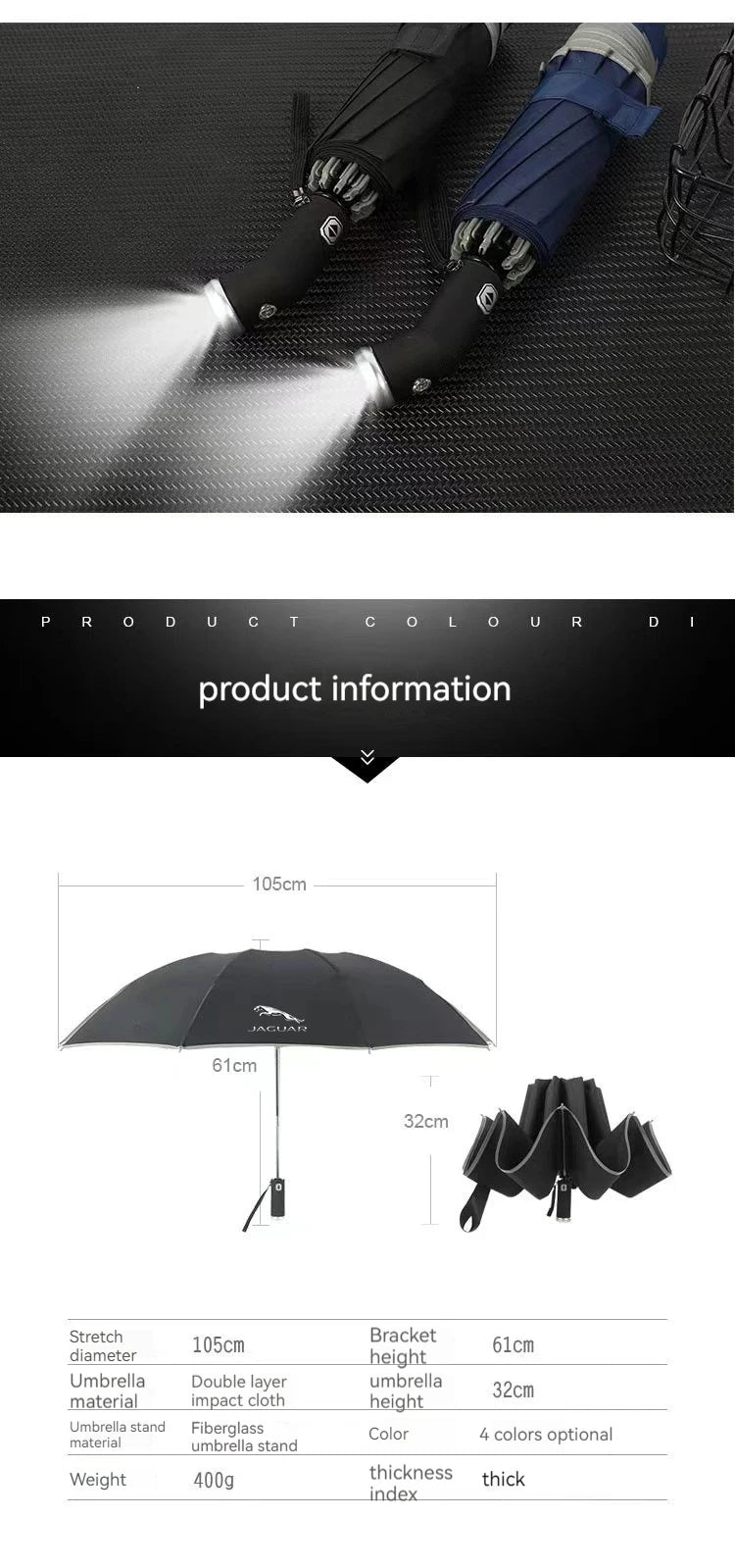 Jaguar Auto Sunshade Umbrella Reflective