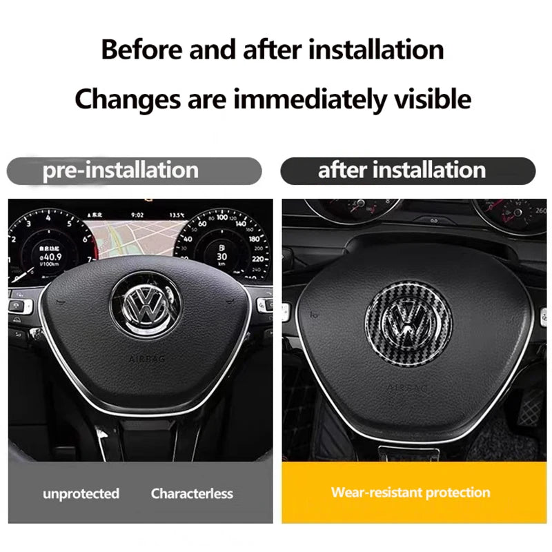 Insignia de dirección de fibra de carbono ABS para Volkswagen