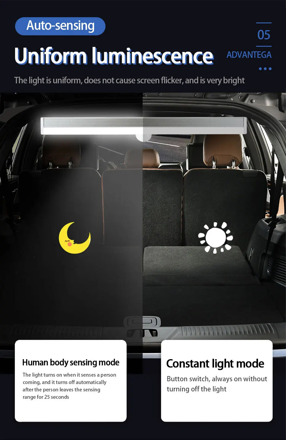 Lampe de voiture rechargeable USB SEAMETAL avec capteur à induction automatique