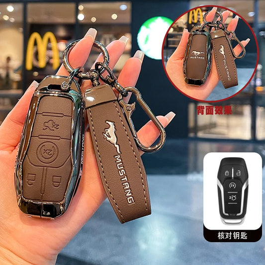 Premium Zinc Alloy Leather Key Case for Ford Mustang 2015-2020