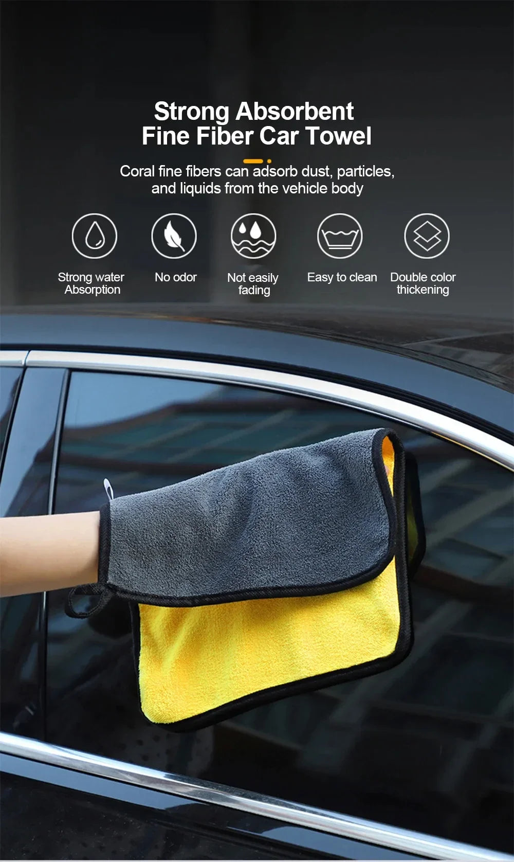 Serviette de lavage de voiture en microfibre de qualité supérieure 30 x 30/60 cm