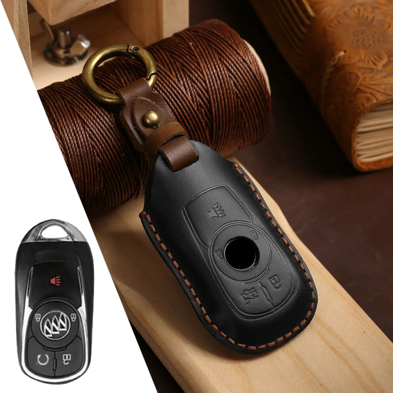Étui à clés en cuir avec couche supérieure pour Buick Envision/Encore/Opel Astra K