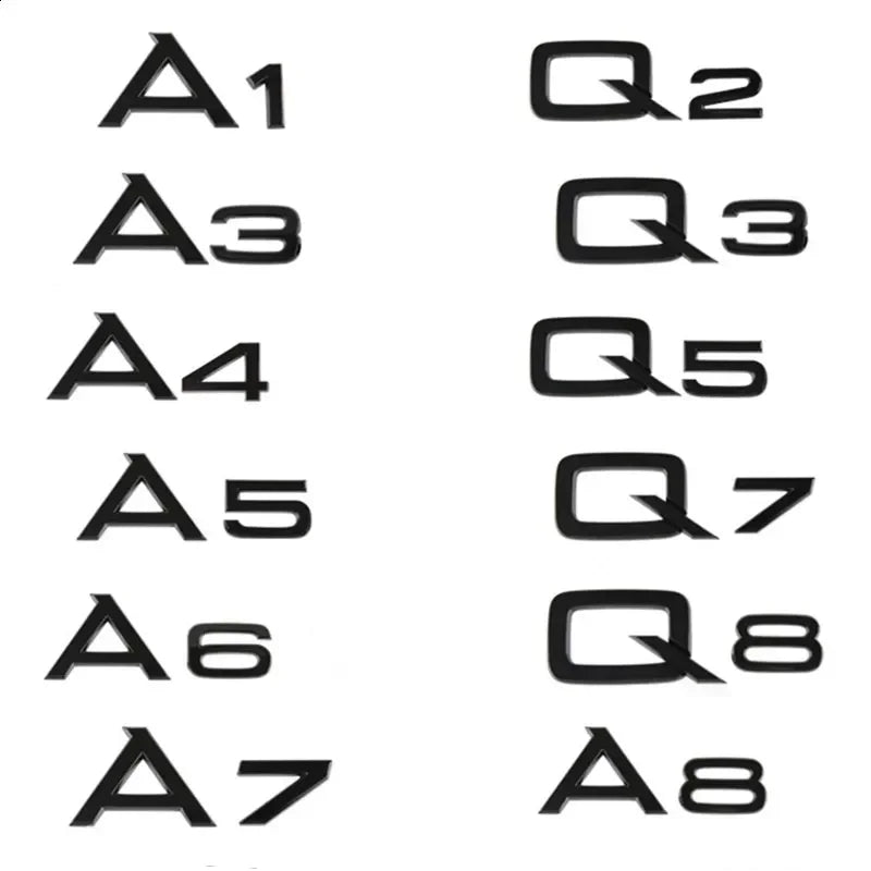 3D ABS Chrome Black Trunk Badge for Audi A1-A8 Q2-Q8 TT