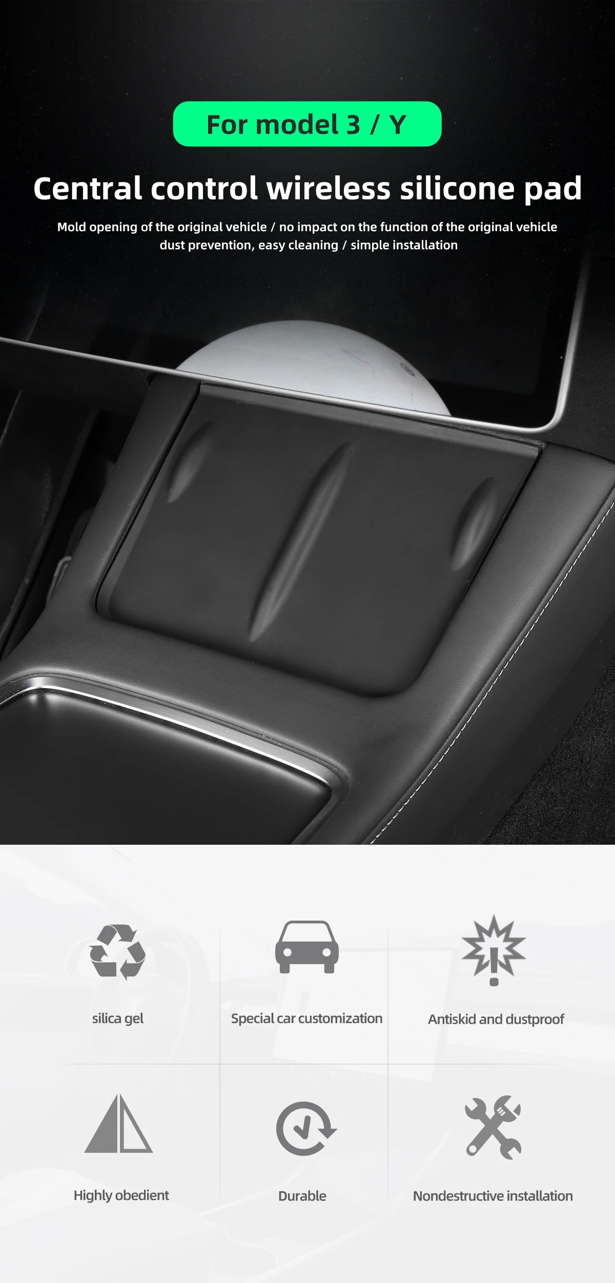 Wireless Charger Pad for Tesla 3/Y/S/X 2022-2024