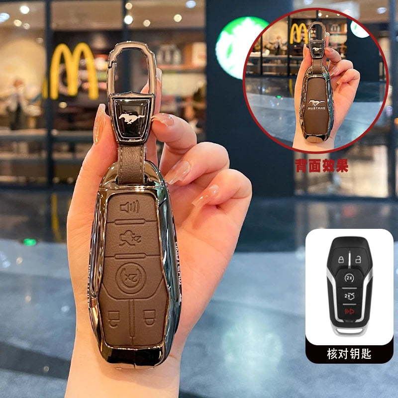 Premium Zinc Alloy Leather Key Case for Ford Mustang 2015-2020