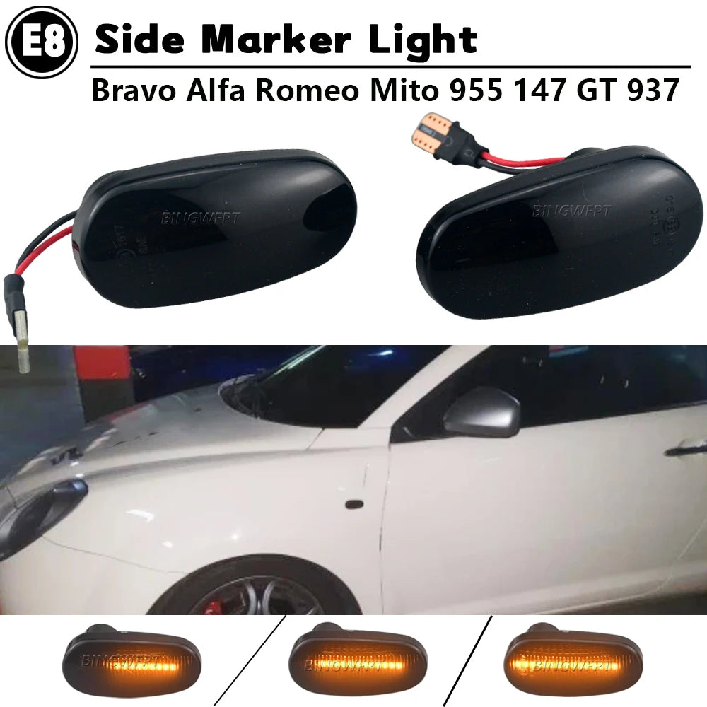 Luz de posición lateral LED dinámica para Alfa Romeo Mito/147/GT y Fiat Bravo