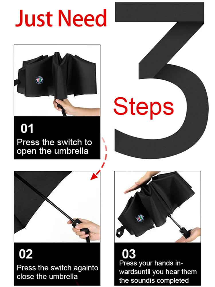 12-Bone Auto Umbrella Windproof for Alfa Romeo Giulia Stelvio