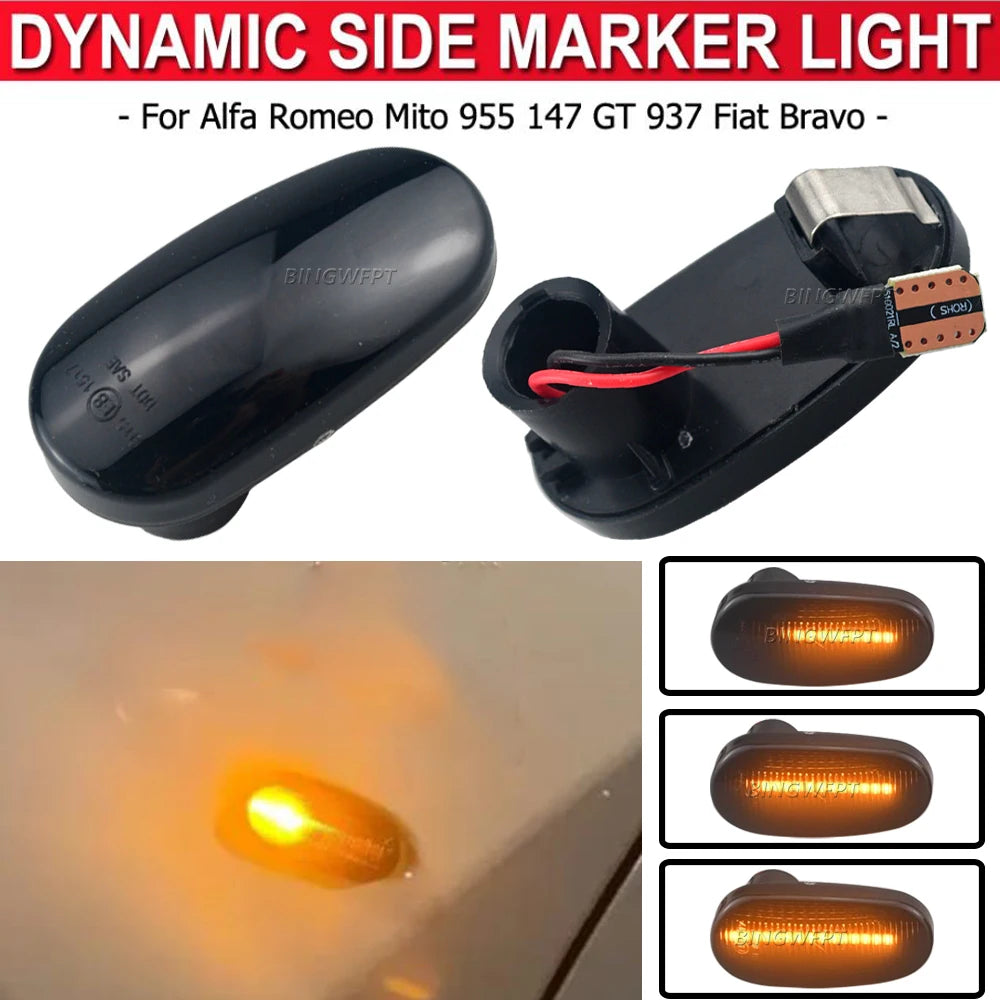 Luz de posición lateral LED dinámica para Alfa Romeo Mito/147/GT y Fiat Bravo