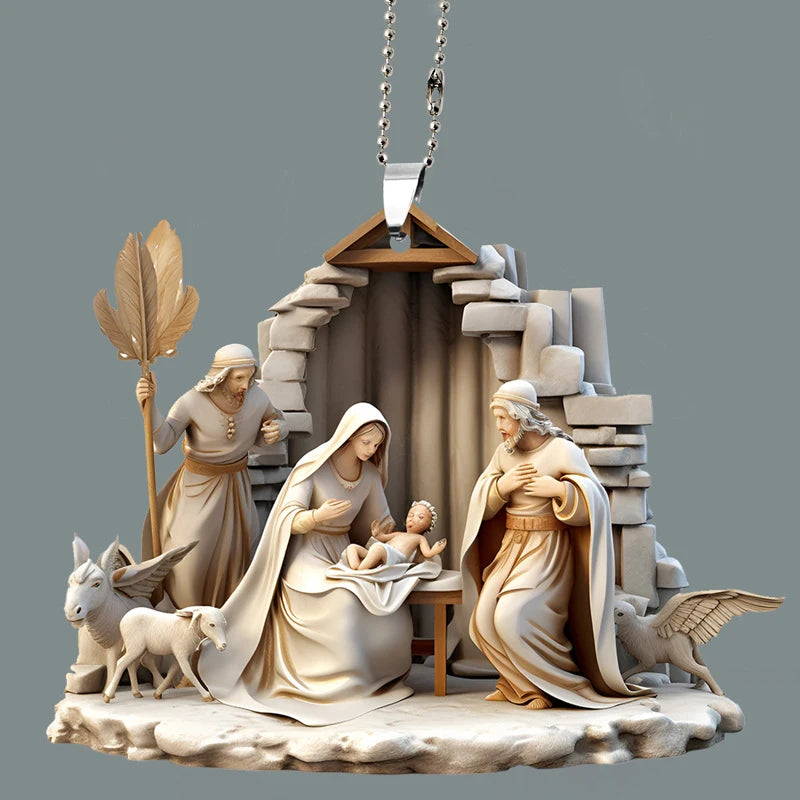 Pendentif de rétroviseur de voiture avec prière de la famille Jésus
