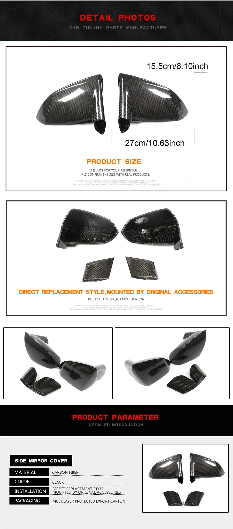 Dry Carbon Mirror Cover Trim for Gallardo LP550/560/570