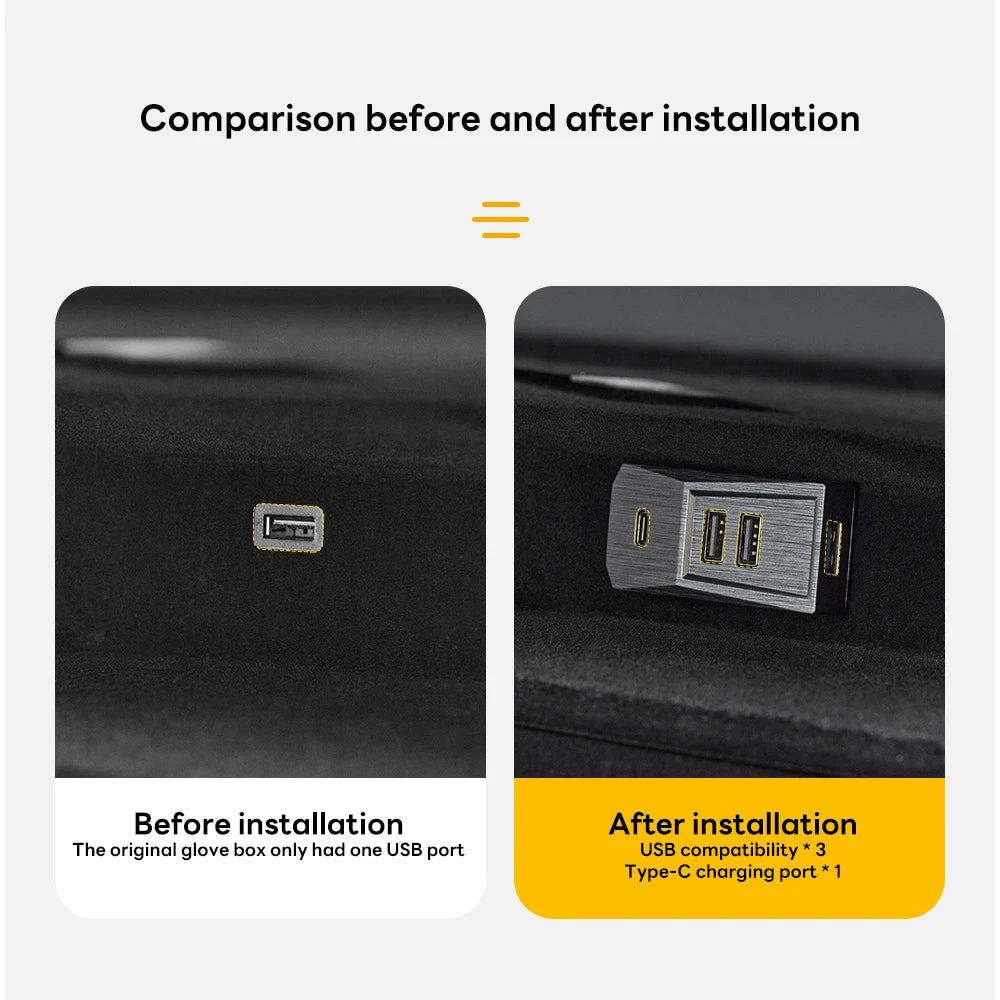 Tesla Model Y/3 Glovebox USB Hub Type-C Splitter Dock