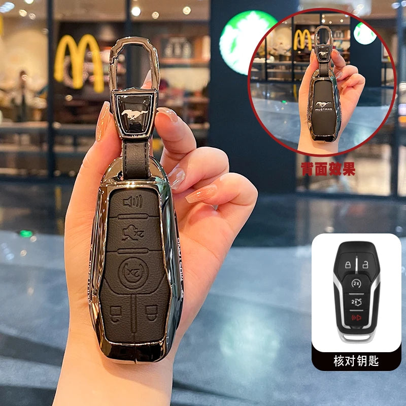 Premium Zinc Alloy Leather Key Case for Ford Mustang 2015-2020