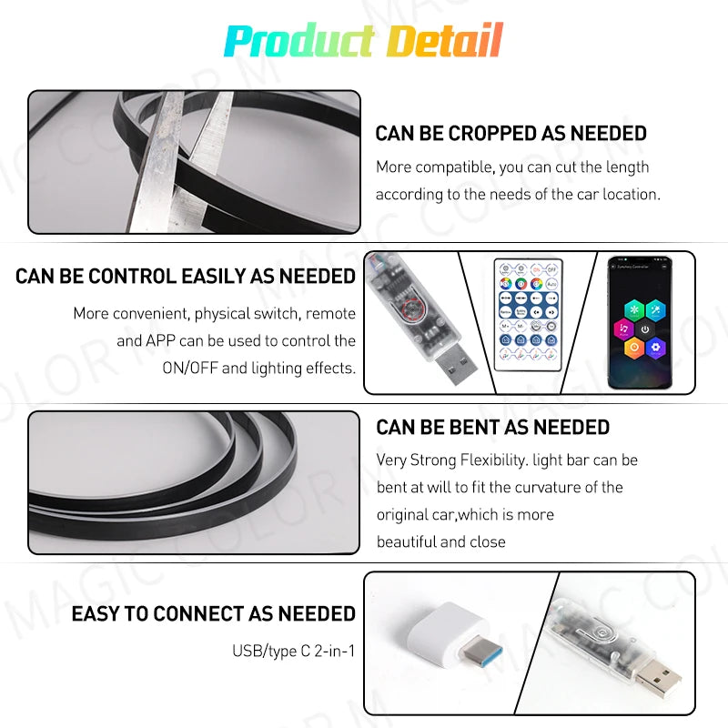 RGB LED Ambient Light USB for Tesla Model 3/Y/S/X