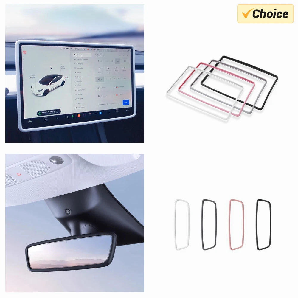 Cadre d'écran et protection de rétroviseur en silicone pour Tesla Model 3/Y