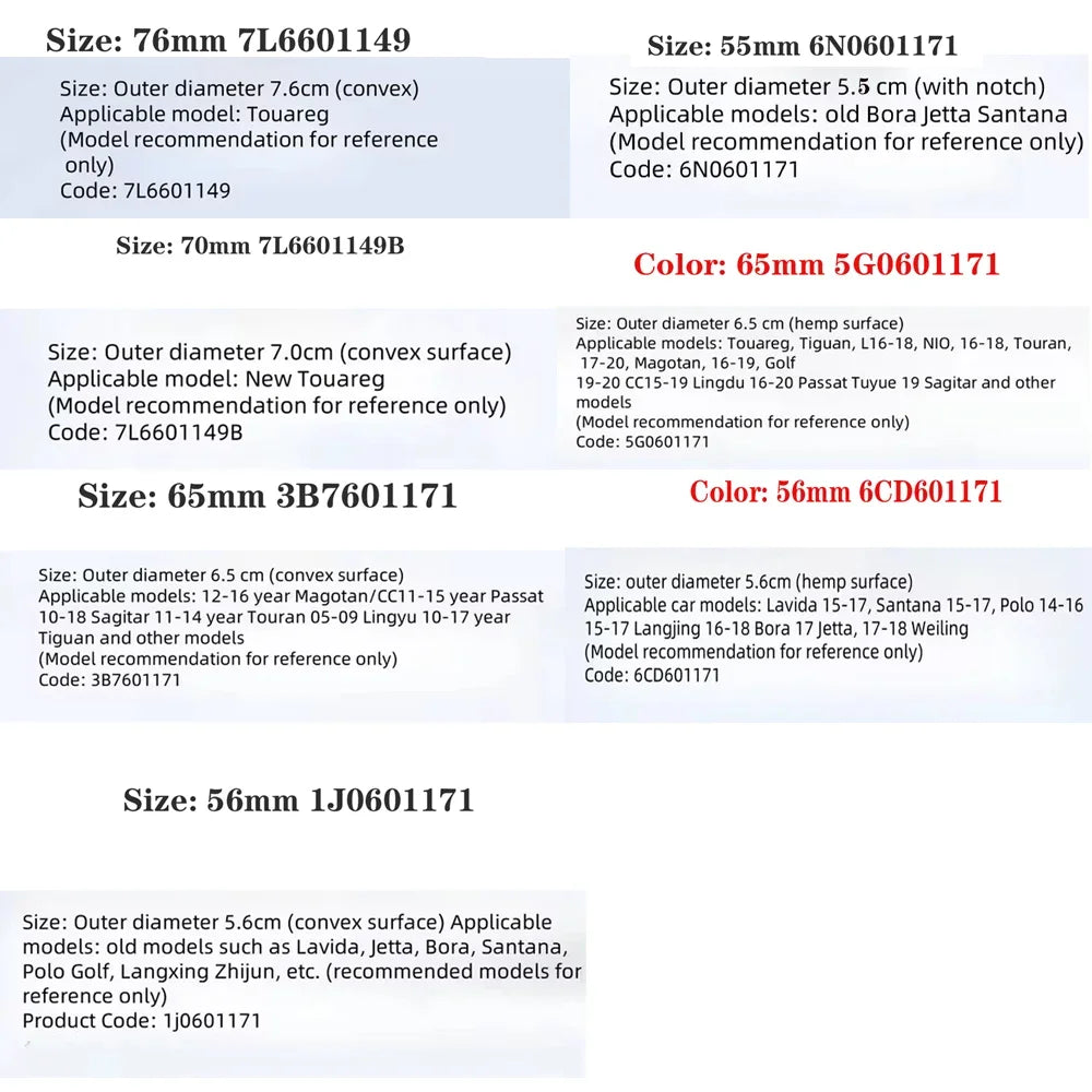 (NOT SOLD TO USA) VW 3B7601171 Wheel Center Caps 4pcs 55-76mm/2.17"-2.99" ABS Badge