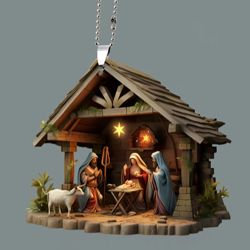Pendentif de rétroviseur de voiture avec prière de la famille Jésus
