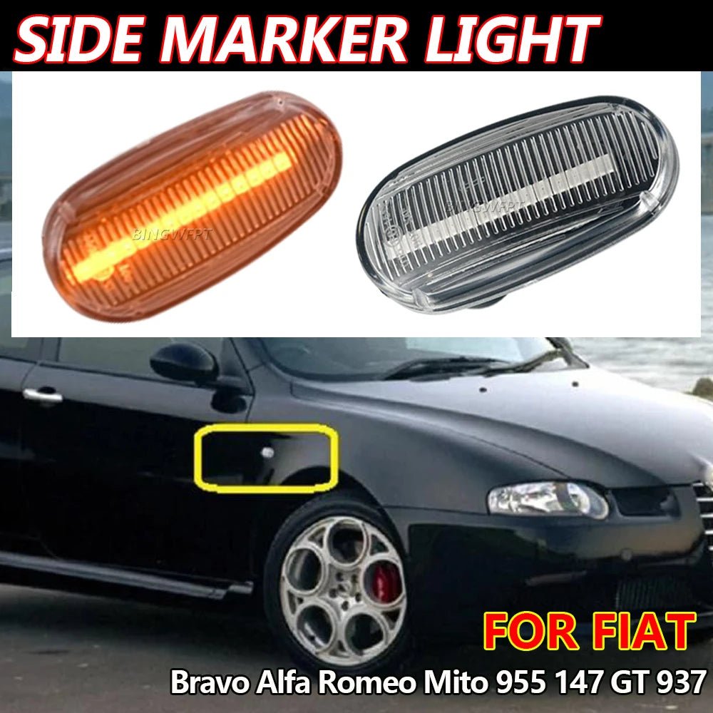 Luz de posición lateral LED dinámica para Alfa Romeo Mito/147/GT y Fiat Bravo