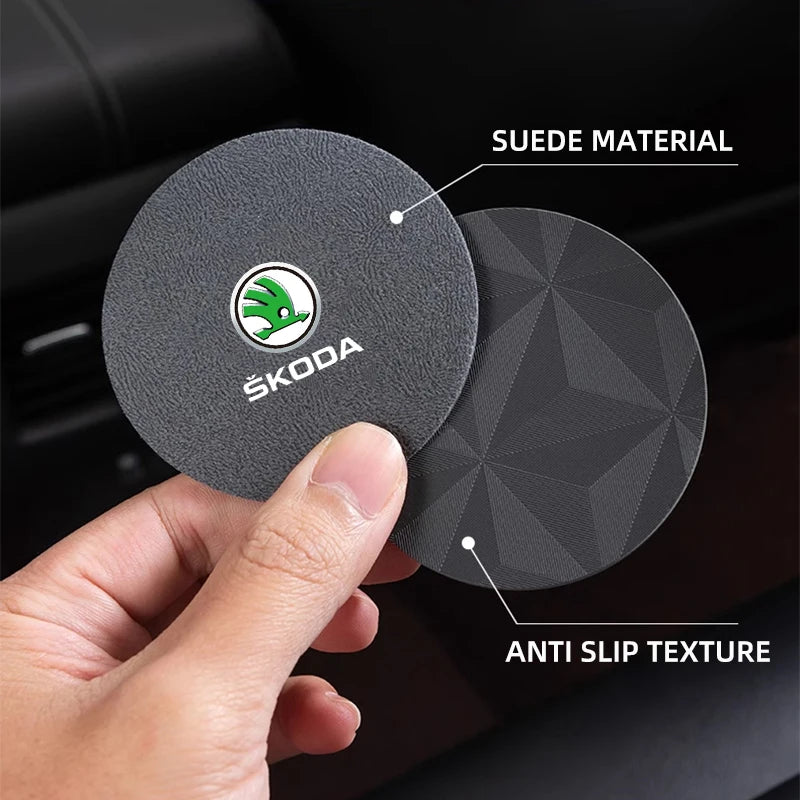 2Pcs Suede Anti-Slip Cup Coasters for Skoda Models