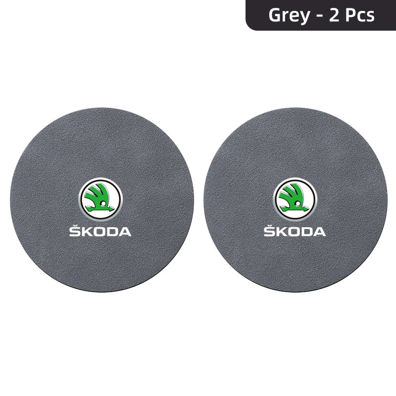 2Pcs Suede Anti-Slip Cup Coasters for Skoda Models