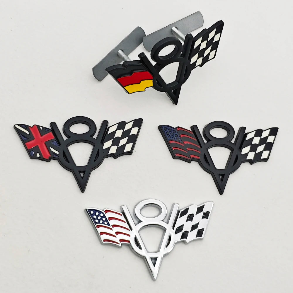 Universal 3D Metal V8 Flag Badge Emblem