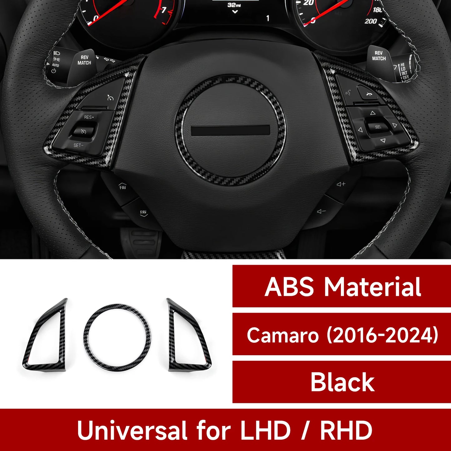 Autocollant de garniture intérieure en fibre de carbone ABS pour Camaro 2016-2024