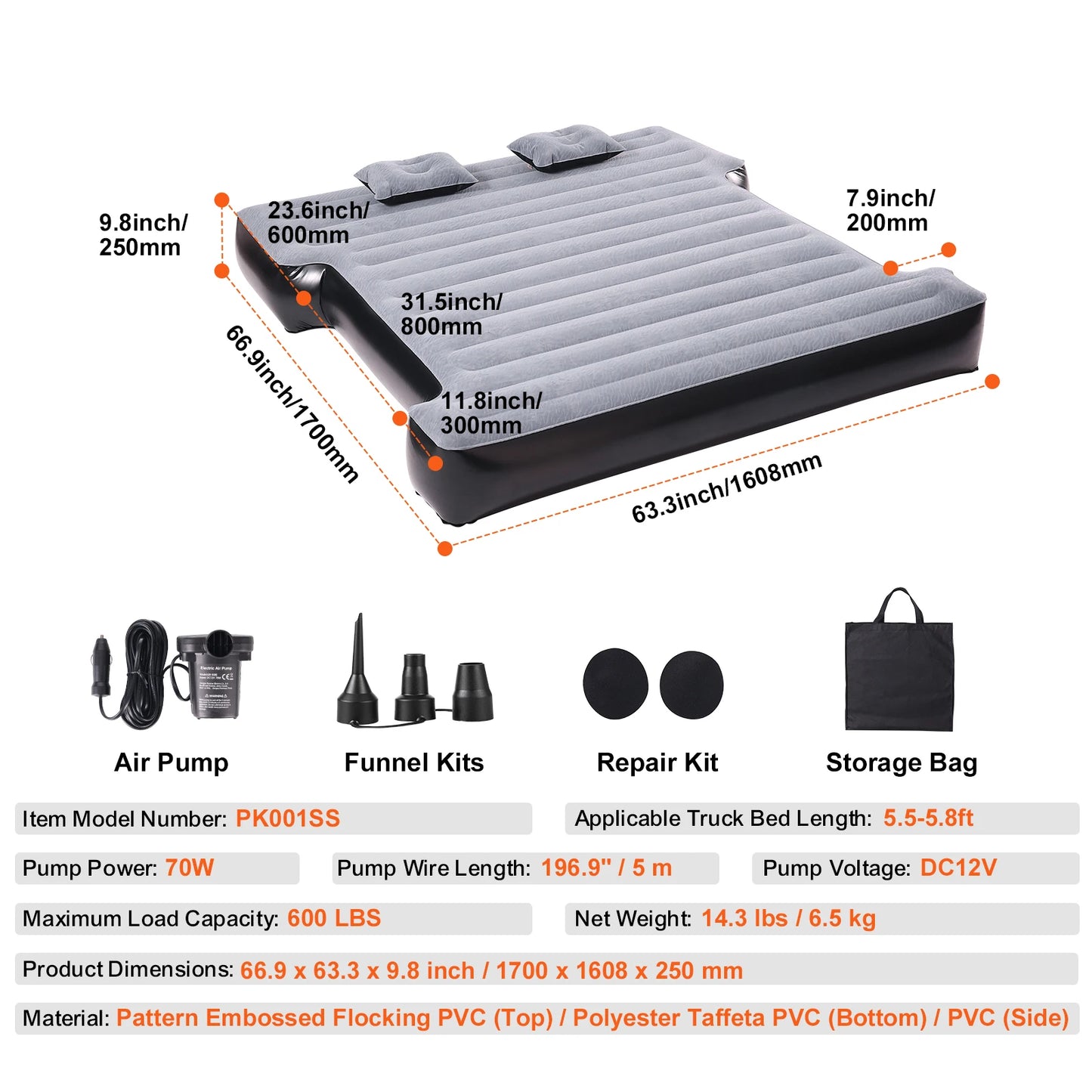 Matelas pneumatique pour camion VEVOR de 1,6 à 1,75 m pour camping-car