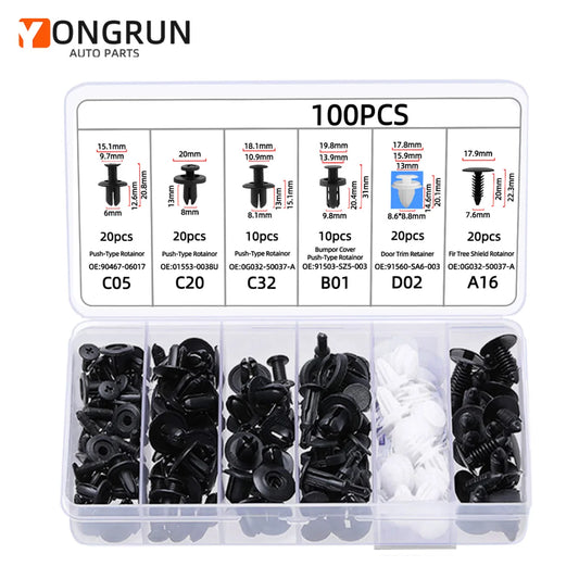 Kit de 100 clips de retención para parachoques - Remaches y sujetadores Pro Auto