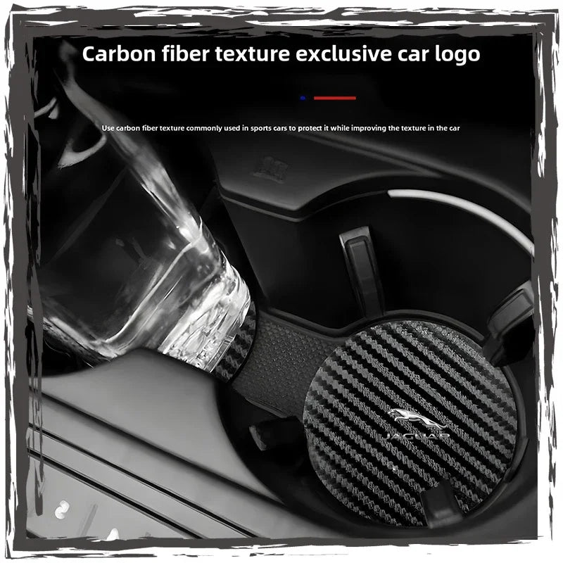 Carbon Fiber Cup Holder Mat Anti-Slip for Jaguar