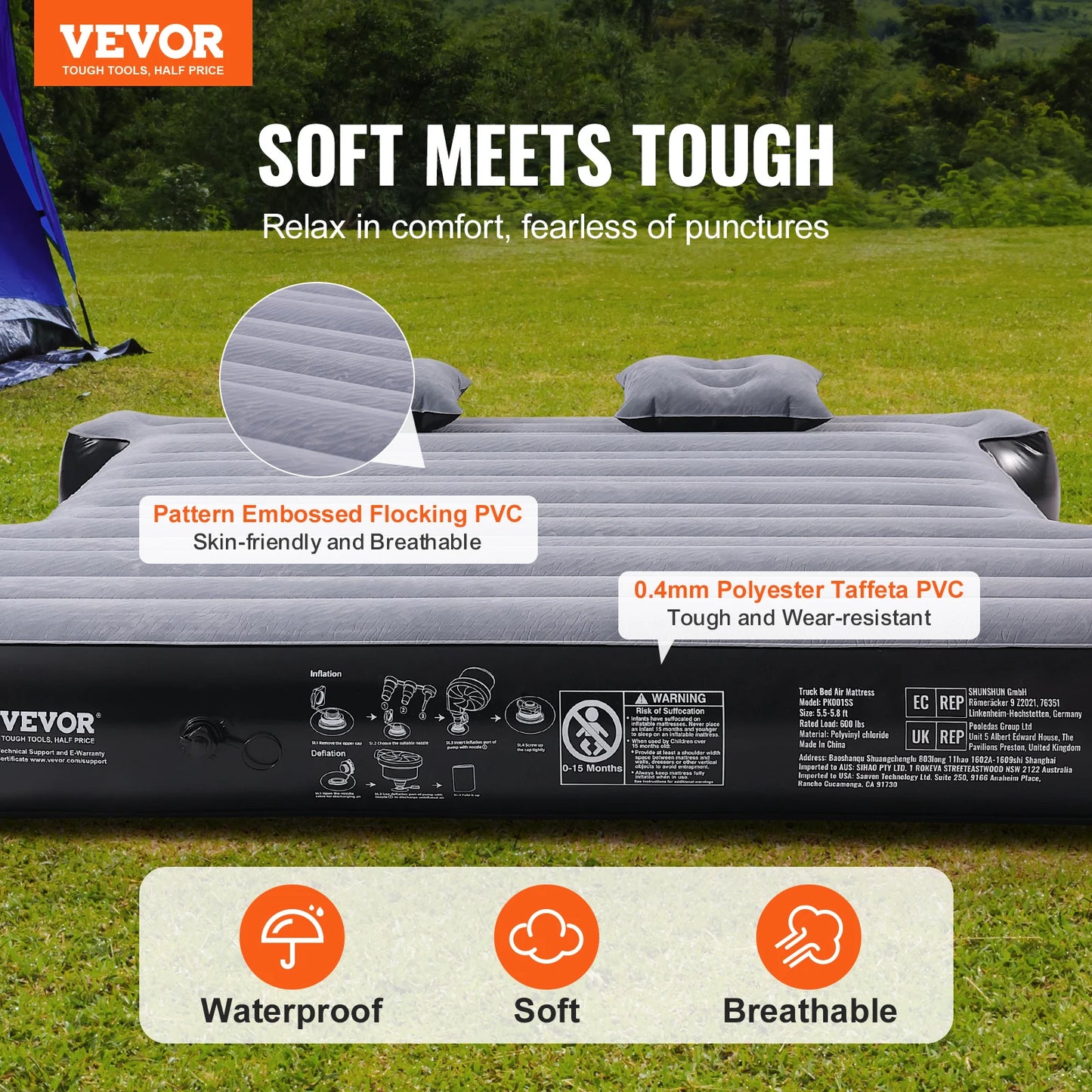 Matelas pneumatique pour camion VEVOR de 1,6 à 1,75 m pour camping-car