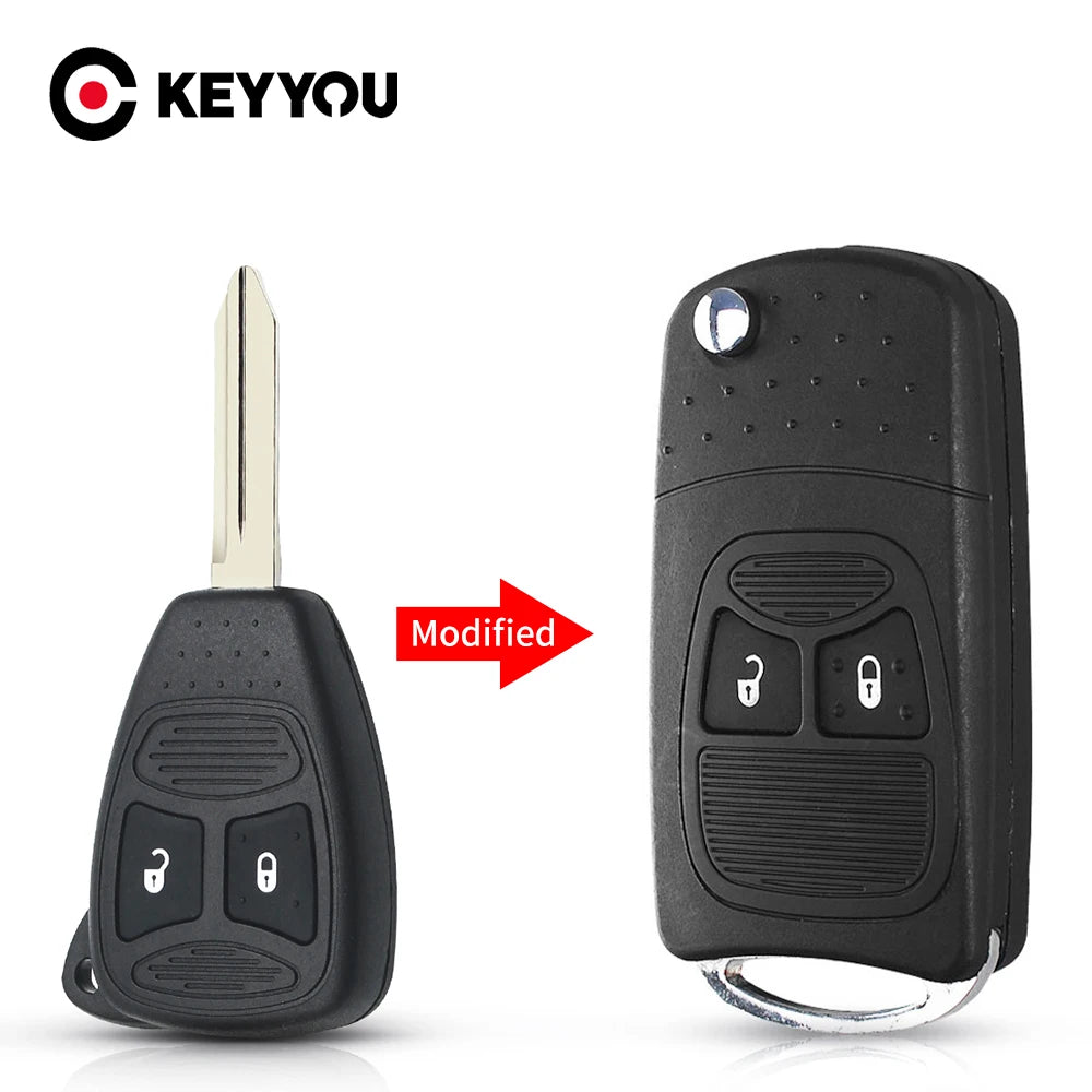 Coque de clé à rabat KEYYOU à 2 boutons pour Chrysler Jeep Dodge