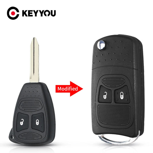 Carcasa de llave abatible de 2 botones KEYYOU para Chrysler, Jeep y Dodge