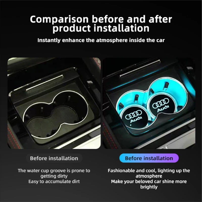 LED Cup Holder Coaster Lights for Audi A1-A8 Q Series S RS