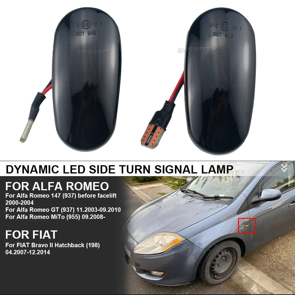 Luz de posición lateral LED dinámica para Alfa Romeo Mito/147/GT y Fiat Bravo
