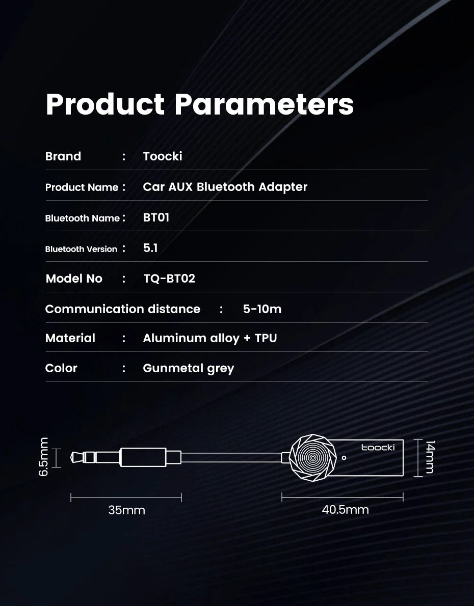 Adaptador auxiliar Bluetooth 5.1 de Toocki: kit de audio inalámbrico y manos libres para coche